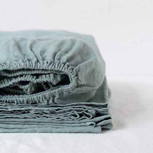 Drap-housse en lin green milieu Linen Tales