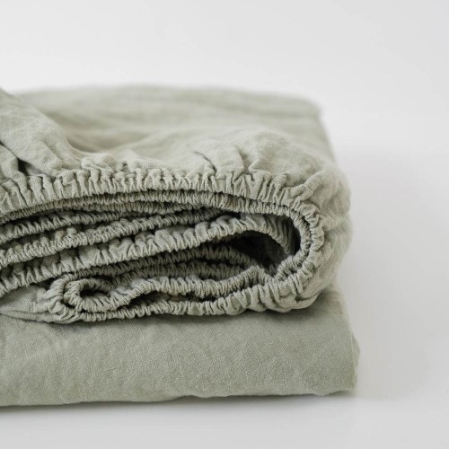 Lenzuolo a pieghe in lino salvia Linen Tales