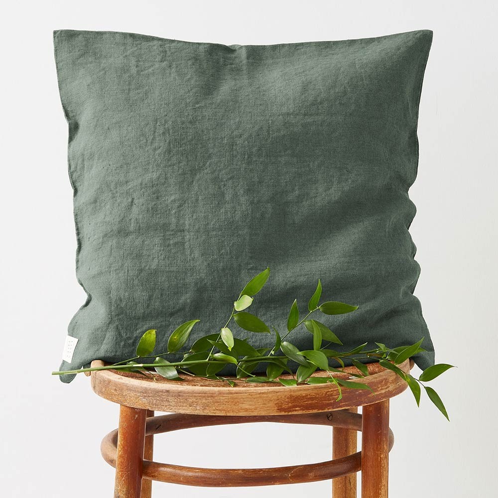 Forest green linen cushion cover Linen Tales