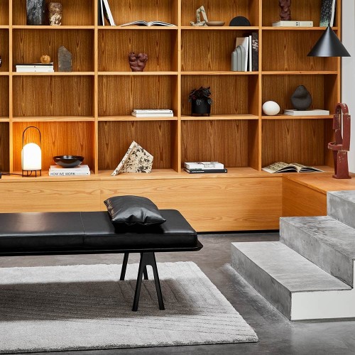 Daybed Level rovere nero e pelle nera Woud