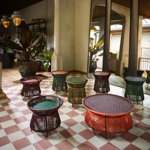 Caribe Chic salontafel zwart rood, mosgroen ames