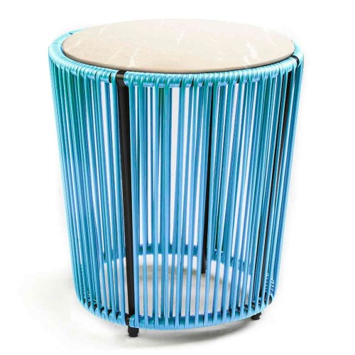 Cartagenas side table crema nuova marble, pastel blue, black ames