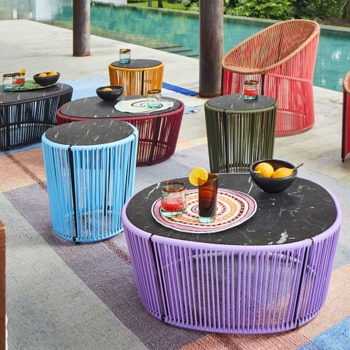 Cartagenas bijzettafel crema nuova marmer, pastelblauw, zwart ames