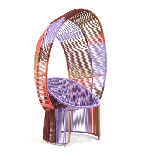 Reina Cartagenas chair caramel brown, blue lila, red ochre ames