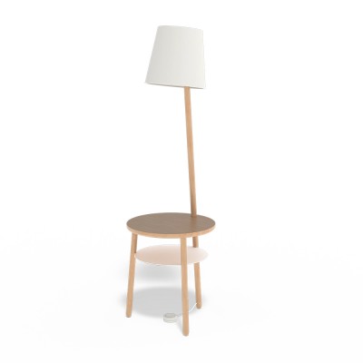 Lamp gueridon Josette, Natural oak, white shade Hartô