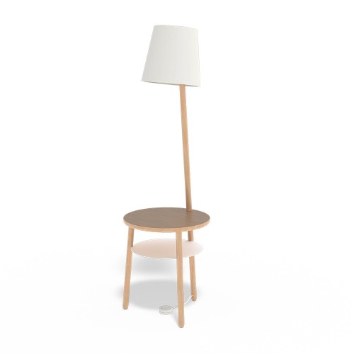 Lamp gueridon Josette, Eik natuur, kap wit