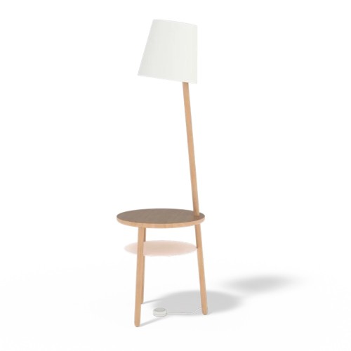 Gueridon-Lampe Josette, Eiche natur, weißer Schirm