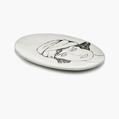 Piatto ovale La Mère - bianco sporco/nero Serax