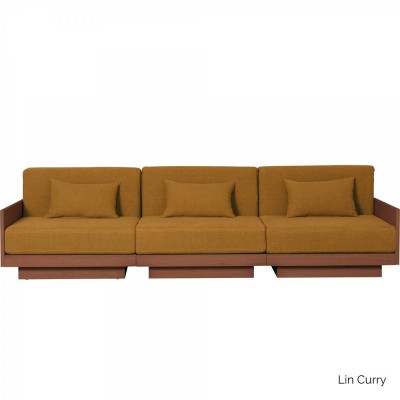 Sofa Georges l'élégant 3-Sitzer Finish Walnuss - Leinen Curry Gabrielle Paris