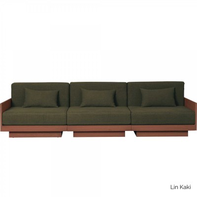 Georges l'élégant 3-seater sofa in walnut finish - khaki linen Gabrielle Paris