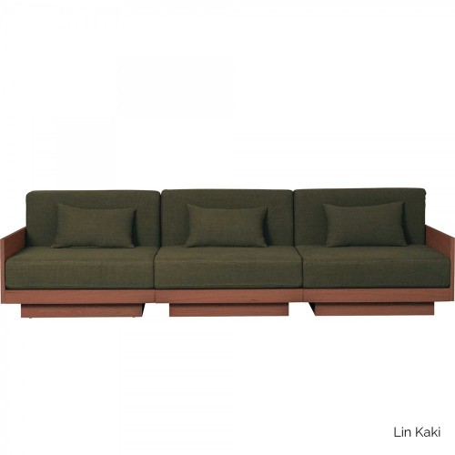 Georges l'élégant 3-seater sofa in walnut finish - khaki linen