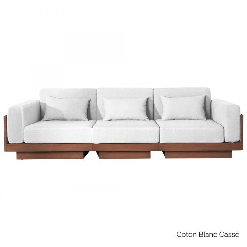 Divano 3 posti Georges Le Confortable finitura noce - Cotone bianco sporco