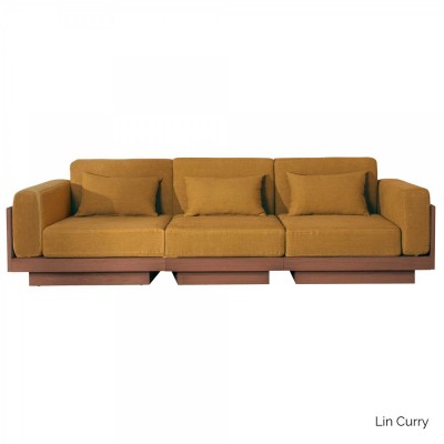 Sofa Georges Le Confortable 3 seater walnut finish - Linen curry Gabrielle Paris