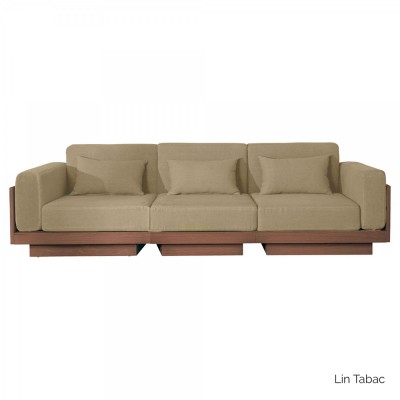 Sofa Georges Le Confortable 3 seater walnut finish - Linen tobacco Gabrielle Paris
