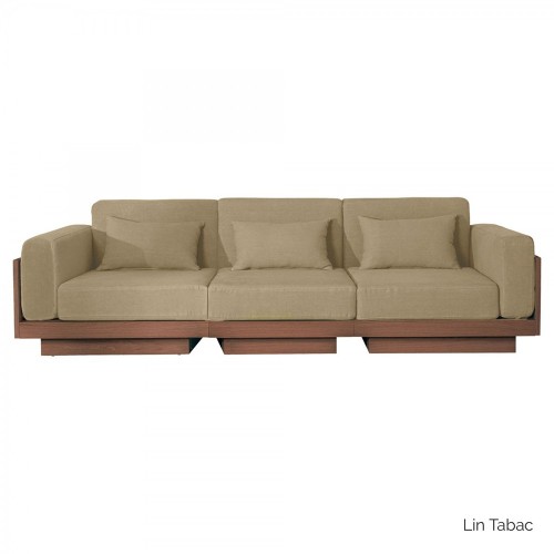 Canapé Georges Le Confortable 3 places finition noyer - Lin tabac