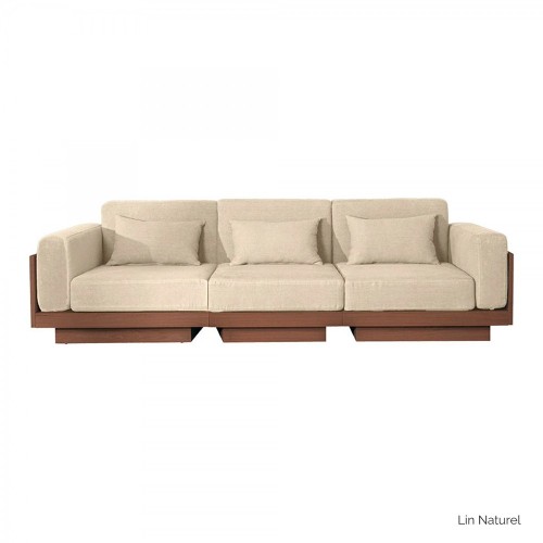 Sofa Georges Le Confortable 3 seater walnut finish - Natural linen
