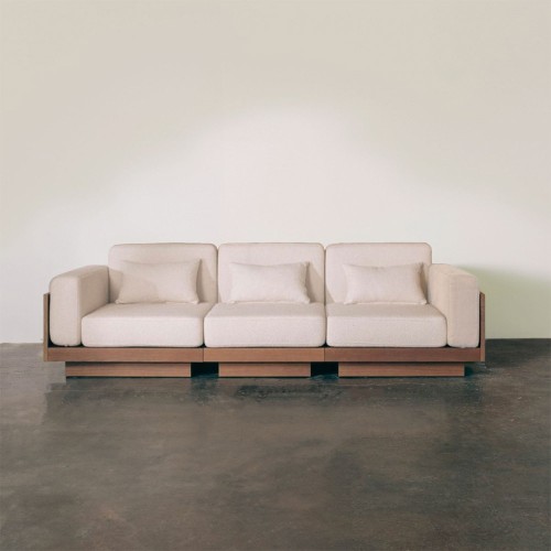 Sofa Georges Le Confortable 3 seater walnut finish - Natural linen