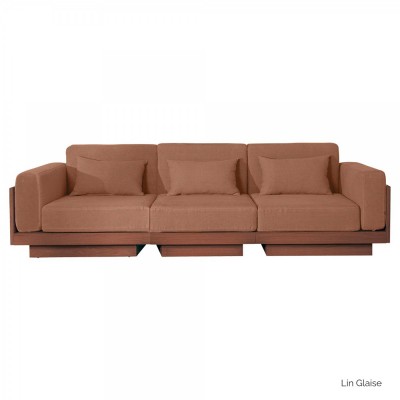 Bank Georges Le Confortable 3 zits walnoot afwerking - Linnen glaise Gabrielle Paris