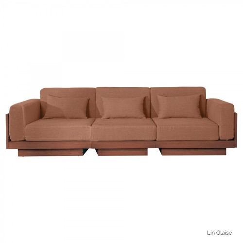 Sofa Georges Le Confortable 3 seater walnut finish - Linen glaise