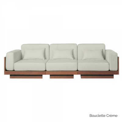 Bank Georges Le Confortable 3 zits walnoot afwerking - Bouclette creme Gabrielle Paris