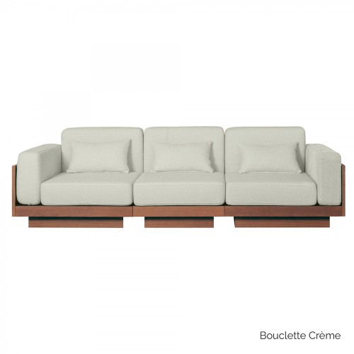 Sofa Georges Le Confortable 3-seater walnut finish - Bouclette cream
