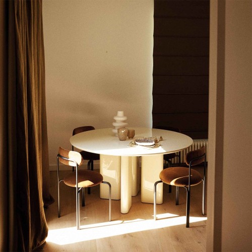 Mesa de comedor redonda Joe - lacado crema