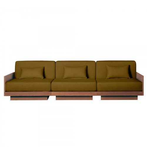 Sofa Georges l'elegant 3-Sitzer Walnuss-Finish - Bouclette ambre