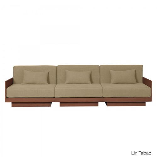 Georges l'élégant 3-seater sofa in walnut finish - tobacco linen