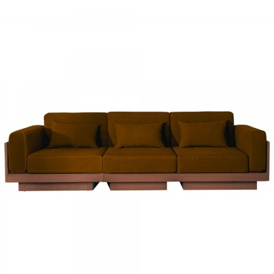 Canapé Georges Le Confortable 3 places finition noyer - Velours ocre Gabrielle Paris