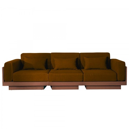 Canapé Georges Le Confortable 3 places finition noyer - Velours ocre