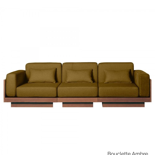Sofa Georges Le Confortable 3 seater walnut finish - Bouclette ambre