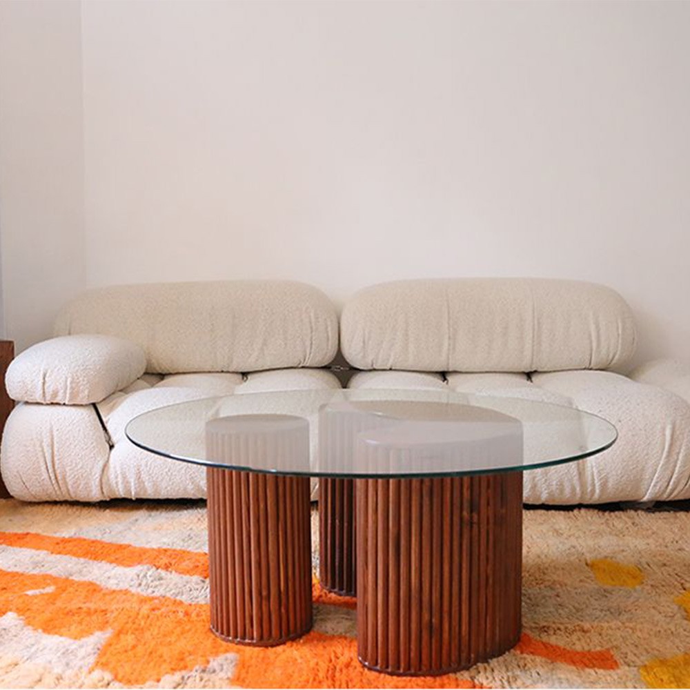 Wooden coffee table with 90 cm glass top