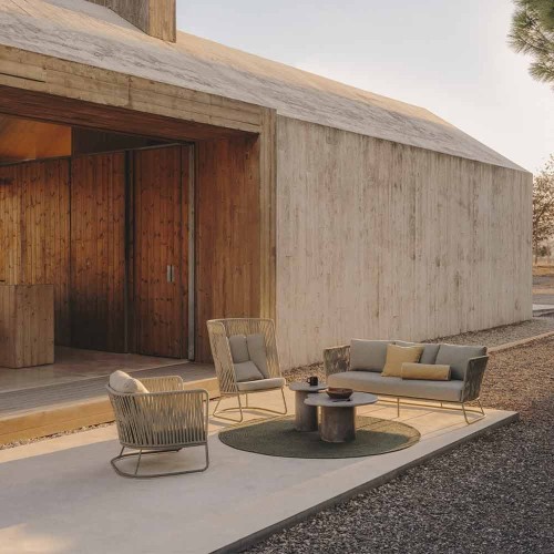 Saconca 3-seater outdoor sofa in rope and green galvanized steel 192 cm