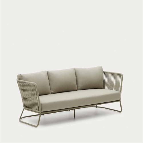 Sofá de exterior Saconca 3 plazas de cuerda y acero galvanizado verde 192 cm