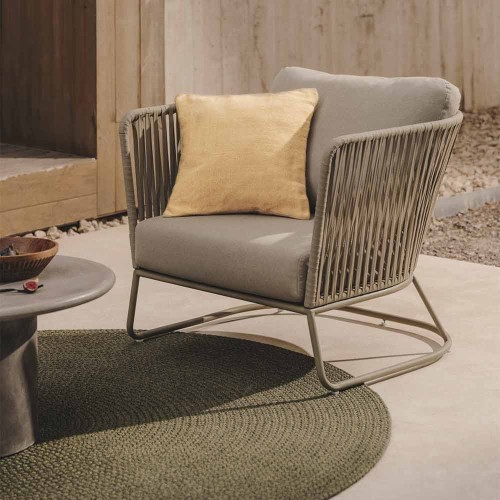 Sillón de exterior Saconca de cuerda y acero galvanizado verde