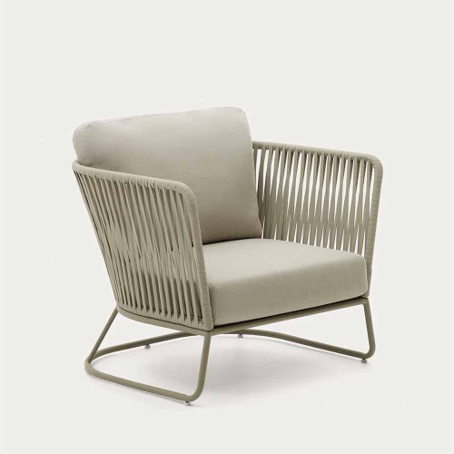 Sillón de exterior Saconca de cuerda y acero galvanizado verde