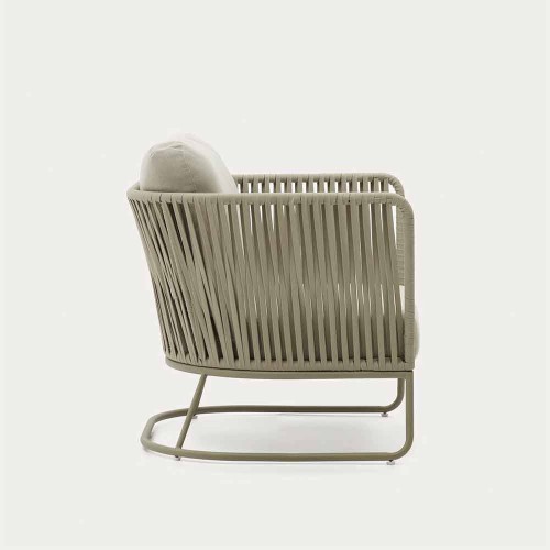 Saconca outdoor armchair in rope and green galvanized steel