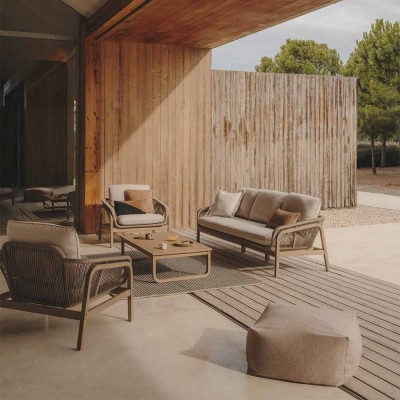 Vellana set 3-seater sofa, 2 armchairs and coffee table in FSC acacia wood 100% beige rope 2