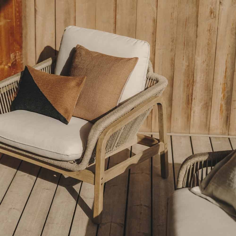 Set Vellana 3-Sitzer-Sofa, 2 Sessel und Couchtisch aus FSC-Akazienholz 100 % Seil beige