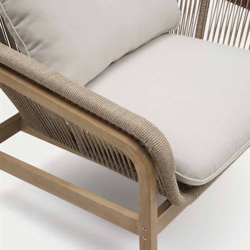 Vellana set 3-seater sofa, 2 armchairs and coffee table in FSC acacia wood 100% beige rope