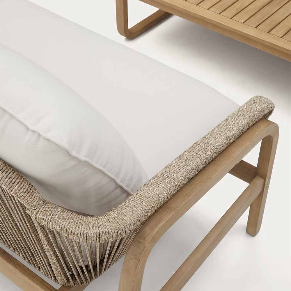 Ensemble Vellana canapé 3 places, 2 fauteuils et table basse en bois d’acacia FSC 100 % corde beige