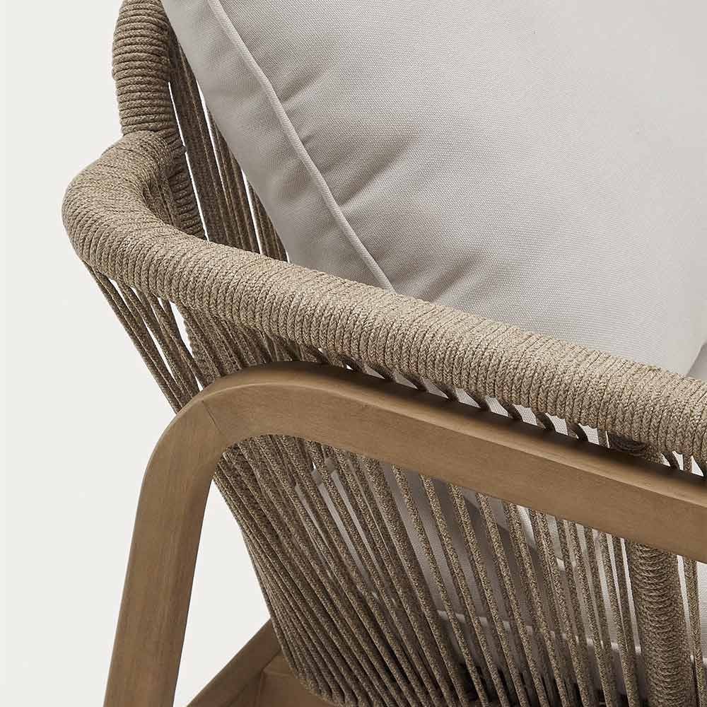 Vellana set 3-seater sofa, 2 armchairs and coffee table in FSC acacia wood 100% beige rope