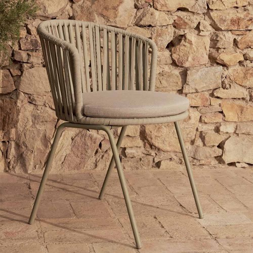 Saconca outdoor chair in rope and green galvanized steel