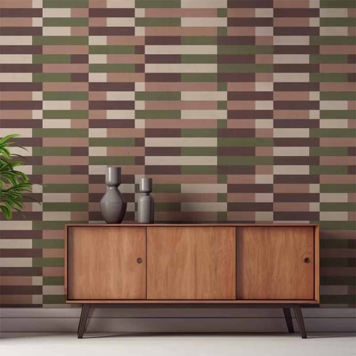 Carta da parati verde terracotta e Bauhaus