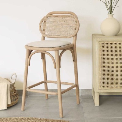 Hocker Doriane Eichenholz naturfinish 65 cm Sitz mit Bezug KaveHome