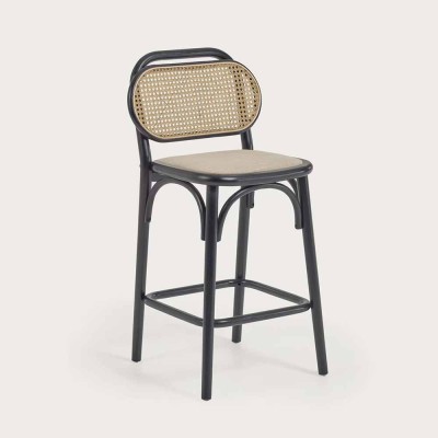 Tabouret Doriane bois d'orme finition laquée noir 65 cm siège avec revêtement 2