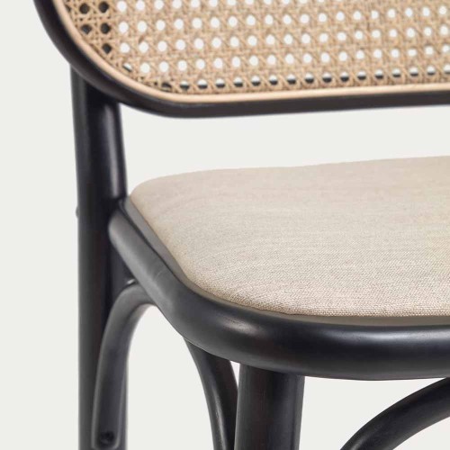 Tabouret Doriane bois d'orme finition laquée noir 65 cm siège avec revêtement