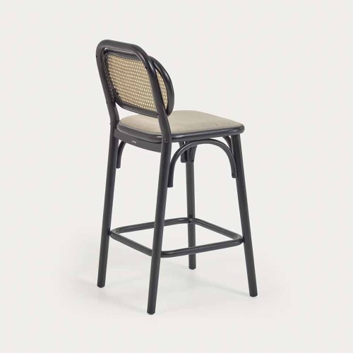 Tabouret Doriane bois d'orme finition laquée noir 65 cm siège avec revêtement