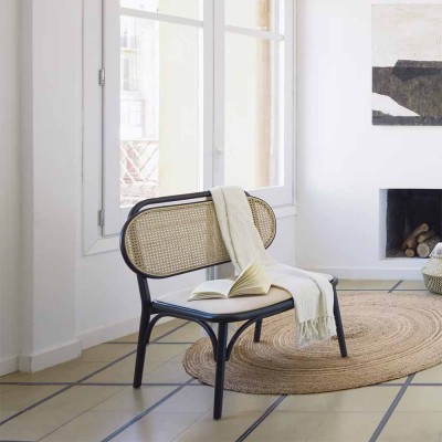 Doriane armchair elm wood black lacquer finish seat with upholstery KaveHome