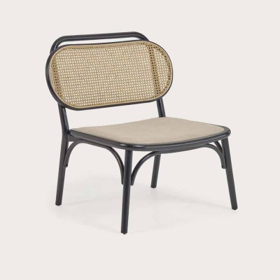 Fauteuil Doriane bois d'orme finition laquée noir siège avec revêtement 2